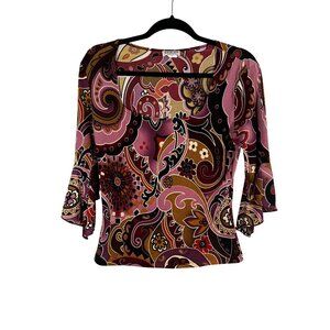 Colorful Floral Funky Top Pink M Cottage Retro Y2K Disco Abstract Whimsical Chic